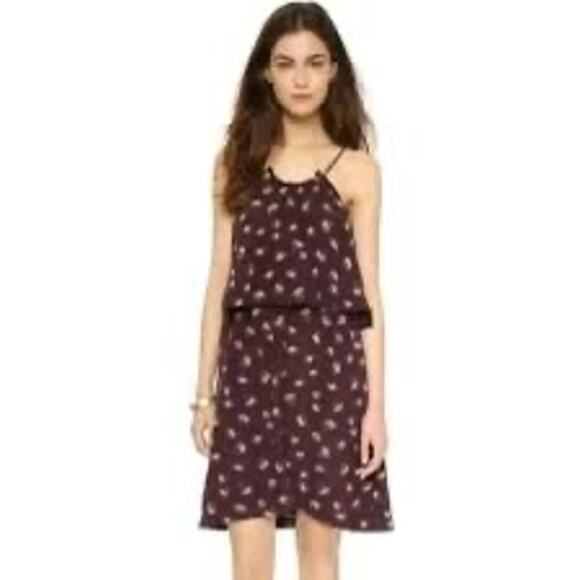 MADEWELL Dream Drift Overlay Brown 100% Silk Palm Tree Dress Women's Size 2 - Picture 1 of 11